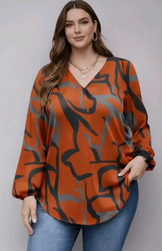 Viscose Rayon Abstract Pattern Top for Women | A Line Tops | Summer Kurta | V-Neck Top | Short Kurti for Women| Full Sleeves | NG-025 - 2XL