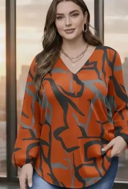 Viscose Rayon Abstract Pattern Top for Women | A Line Tops | Summer Kurta | V-Neck Top | Short Kurti for Women| Full Sleeves | NG-025 - 2XL
