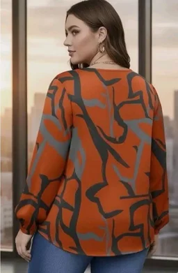 Viscose Rayon Abstract Pattern Top for Women | A Line Tops | Summer Kurta | V-Neck Top | Short Kurti for Women| Full Sleeves | NG-025 - 2XL