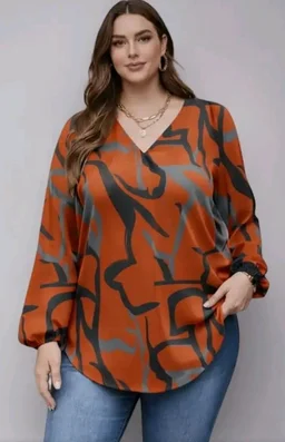 Viscose Rayon Abstract Pattern Top for Women | A Line Tops | Summer Kurta | V-Neck Top | Short Kurti for Women| Full Sleeves | NG-025 - 2XL