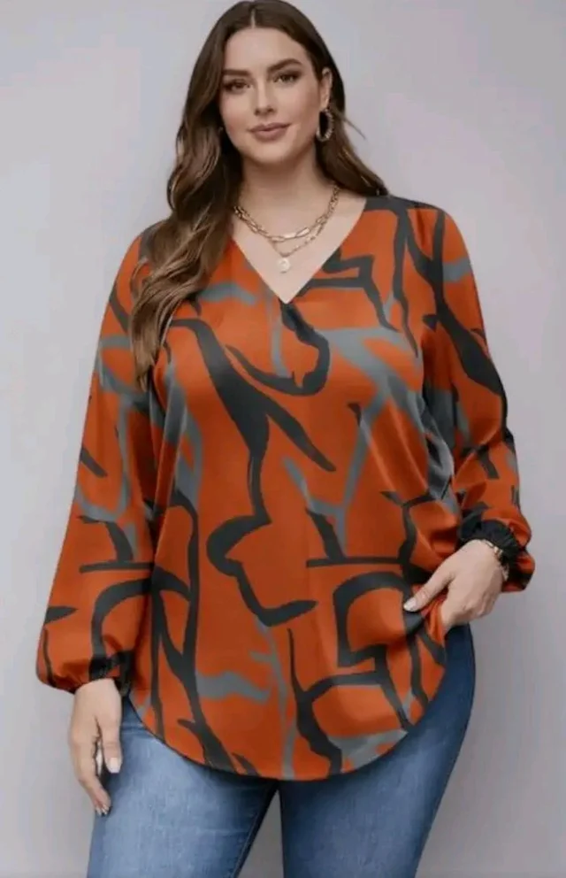 Viscose Rayon Abstract Pattern Top for Women | A Line Tops | Summer Kurta | V-Neck Top | Short Kurti for Women| Full Sleeves | NG-025 - 2XL