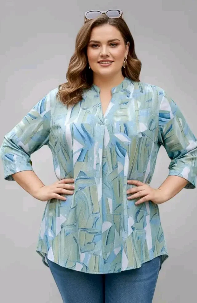 Indietoga Women Plus Size Abstract Print Rayon Tunic Top (XL to 7XL) - M