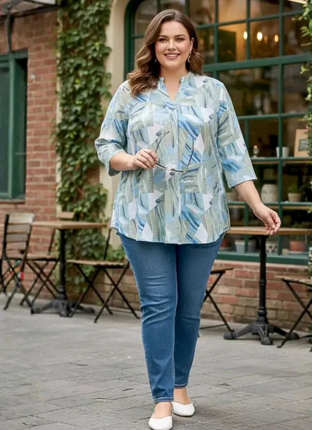 Indietoga Women Plus Size Abstract Print Rayon Tunic Top (XL to 7XL) - M