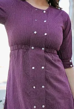 Yash Gallery Women's Cotton Straight Fit Straight Kantha Striped Printed 3/4 Sleeve Round Neck Short Kurta Tops - 2XL