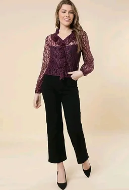 A.T.U.N. (ALL THINGS UBER NICE) A T U N Burgundy Floral Print Ruffles Lace Top - L