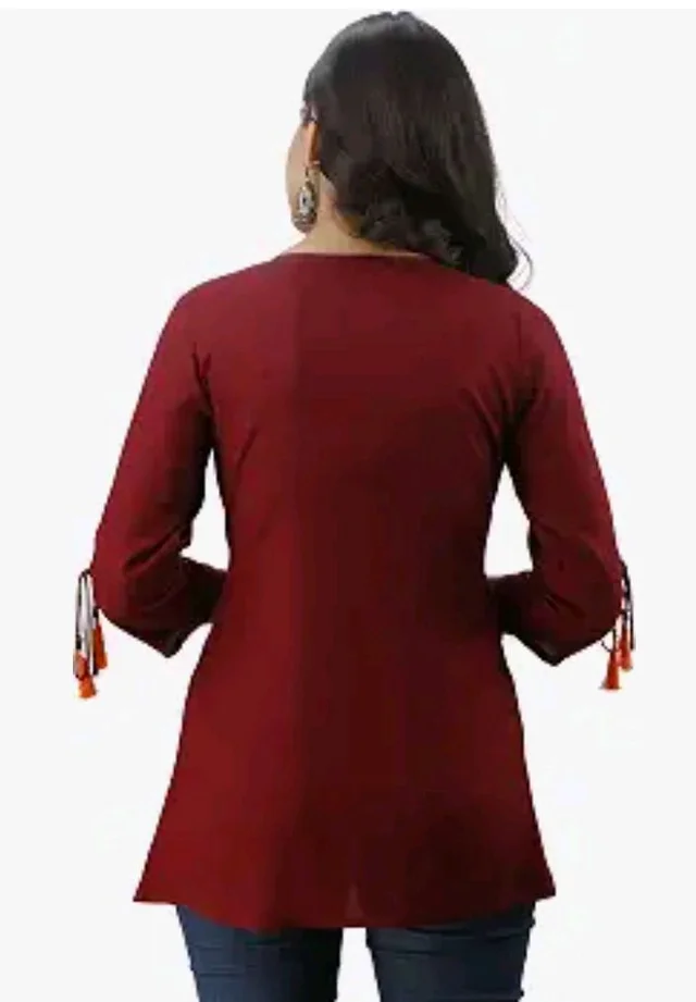 DMP FASHION Women's Rayon Embroidery Work Top with Tasseles at Front and on Both Sleeves.(Maroon)
- L