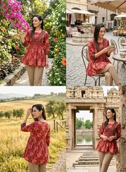 Leriya Fashion Women's Rayon Paisley Printed Regular Fit Tunic Western Tops Short Kurti Comfortable Everyday Wear & Half Sleeves, Collar Neck (Available in Plus Size) - M
