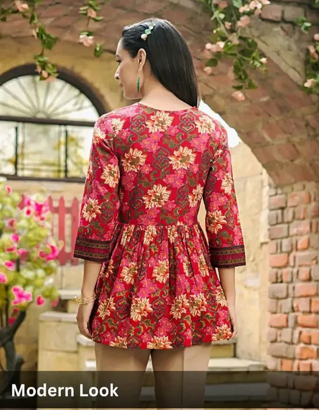 Leriya Fashion Women's Rayon Paisley Printed Regular Fit Tunic Western Tops Short Kurti Comfortable Everyday Wear & Half Sleeves, Collar Neck (Available in Plus Size) - M
