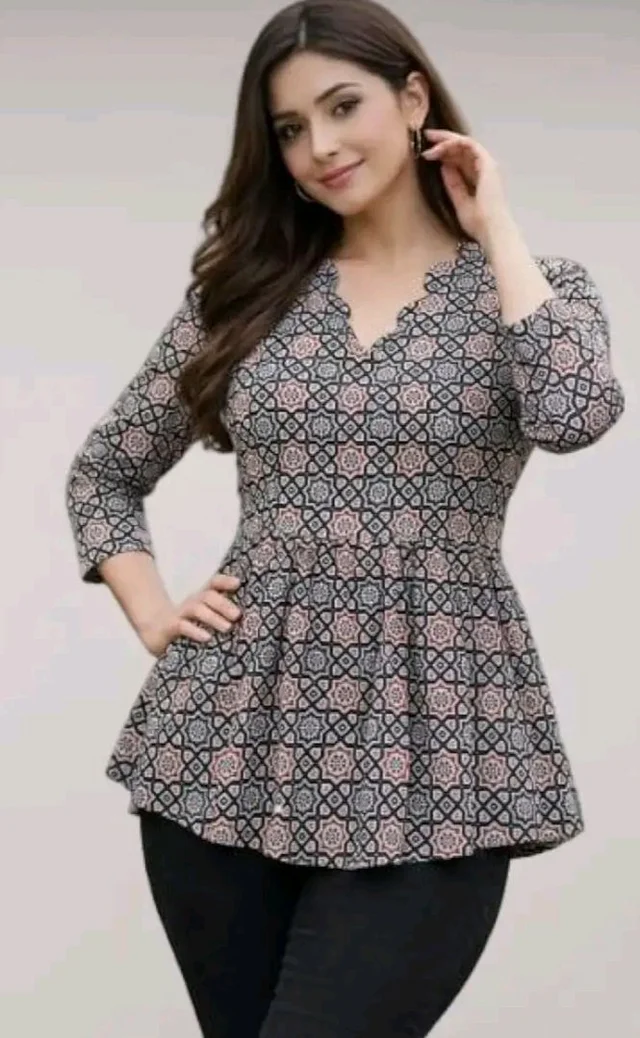 Printed Flared Cotton Kurti Top| Ethnic Tunic for Jeans, Office Wear, Casual Comfortable A-Line Top
- 2XL