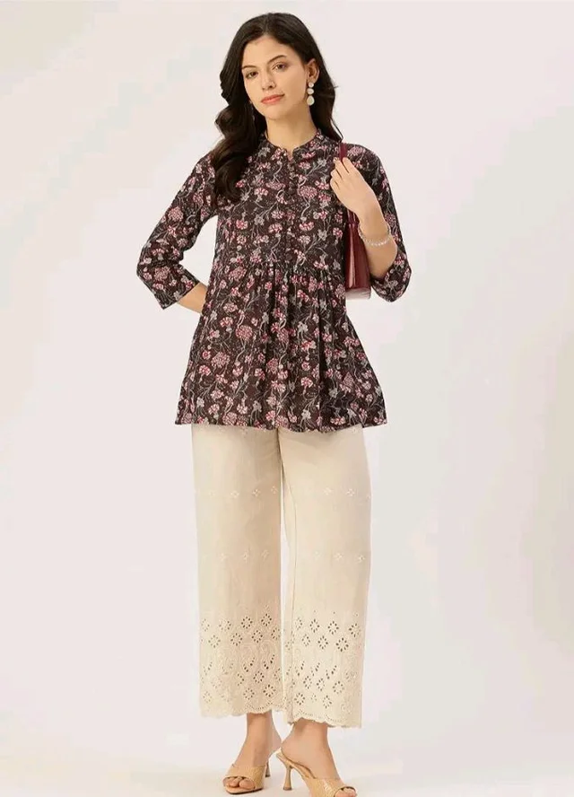 feranoid Top – Mandarin Collar, 3/4 Sleeves, Flattering Fit,Sizes (S–XXL)
- L