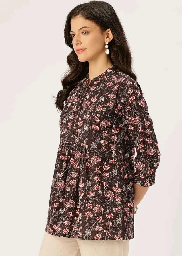 feranoid Top – Mandarin Collar, 3/4 Sleeves, Flattering Fit,Sizes (S–XXL)
- L