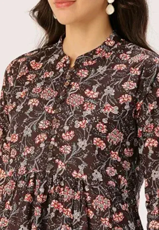 feranoid Top – Mandarin Collar, 3/4 Sleeves, Flattering Fit,Sizes (S–XXL)
- L