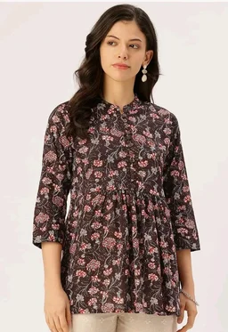 feranoid Top – Mandarin Collar, 3/4 Sleeves, Flattering Fit,Sizes (S–XXL)
- L