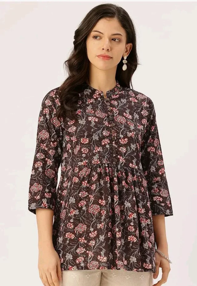 feranoid Top – Mandarin Collar, 3/4 Sleeves, Flattering Fit,Sizes (S–XXL)
- L
