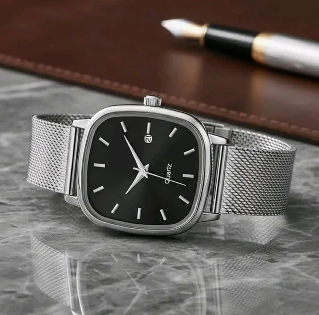 PAPIO® Men’s Stainless Steel Mesh Strap Analog Watch | Quartz Movement | Square Dial with Date Display | Premium Casual & Formal Wrist Watch for Men