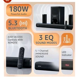 basics 180W Soundbar with Subwoofer & Surround Speakers, 5.1 Channel Home Theatre Sound System for TV, HDMI ARC, Optical, Bluetooth 5.3, USB, AUX, SD Card, Remote Control, Deep Bass, Black
56%
off