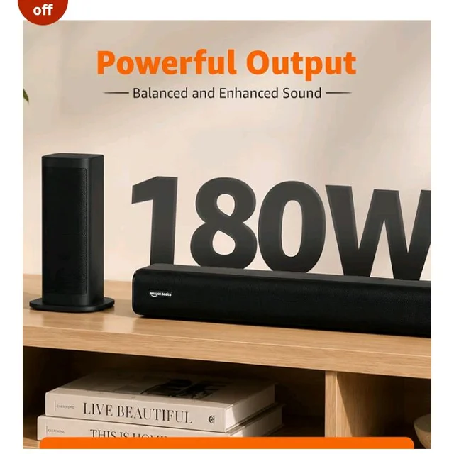 basics 180W Soundbar with Subwoofer & Surround Speakers, 5.1 Channel Home Theatre Sound System for TV, HDMI ARC, Optical, Bluetooth 5.3, USB, AUX, SD Card, Remote Control, Deep Bass, Black
56%
off