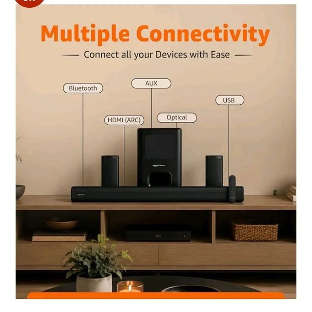 basics 180W Soundbar with Subwoofer & Surround Speakers, 5.1 Channel Home Theatre Sound System for TV, HDMI ARC, Optical, Bluetooth 5.3, USB, AUX, SD Card, Remote Control, Deep Bass, Black
56%
off