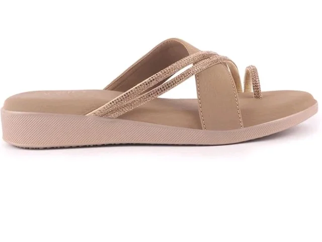 FAUSTO Women Embellished Shimmery Cross Strap Toe Ring Wedding Slip On Slippers | Soft Cushioned Footbed Wedge Sandals | Party, Mehndi, Festive
- 10