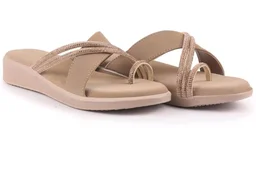 FAUSTO Women Embellished Shimmery Cross Strap Toe Ring Wedding Slip On Slippers | Soft Cushioned Footbed Wedge Sandals | Party, Mehndi, Festive
- 10
