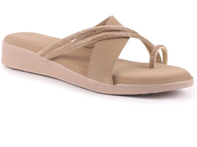 FAUSTO Women Embellished Shimmery Cross Strap Toe Ring Wedding Slip On Slippers | Soft Cushioned Footbed Wedge Sandals | Party, Mehndi, Festive
- 10