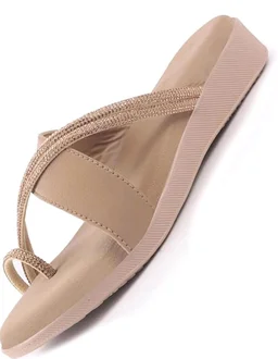 FAUSTO Women Embellished Shimmery Cross Strap Toe Ring Wedding Slip On Slippers | Soft Cushioned Footbed Wedge Sandals | Party, Mehndi, Festive
- 10