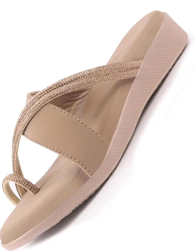 FAUSTO Women Embellished Shimmery Cross Strap Toe Ring Wedding Slip On Slippers | Soft Cushioned Footbed Wedge Sandals | Party, Mehndi, Festive
- 10