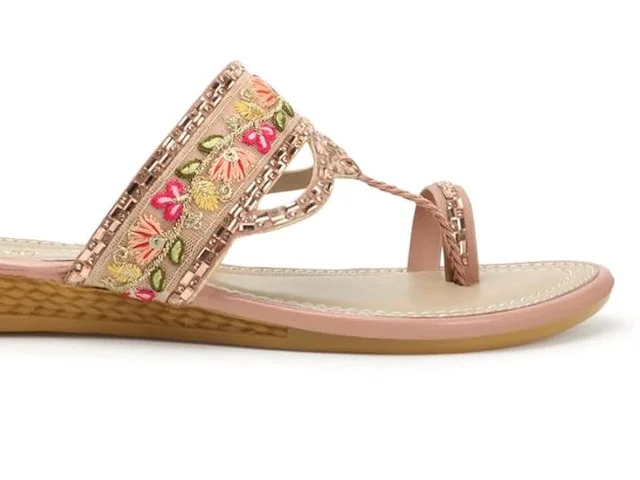 DIPYO Women's Floral Embroidered Ethnic Slip-On Sandals Comfortable & Stylish Flat Sandals For Wedding & Party - 10