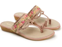 DIPYO Women's Floral Embroidered Ethnic Slip-On Sandals Comfortable & Stylish Flat Sandals For Wedding & Party - 10
