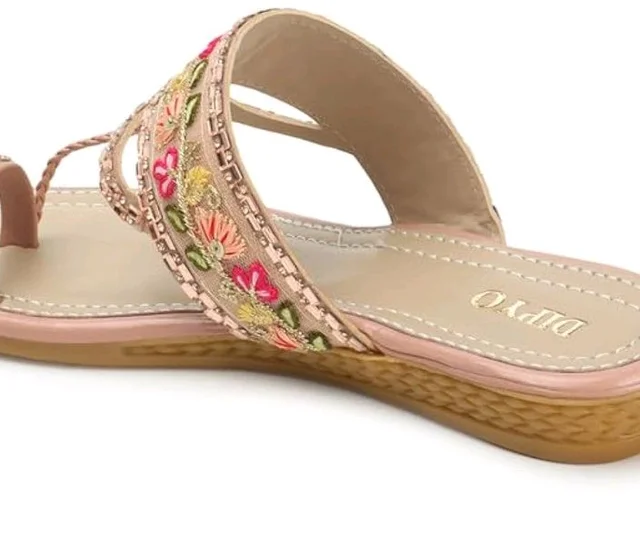 DIPYO Women's Floral Embroidered Ethnic Slip-On Sandals Comfortable & Stylish Flat Sandals For Wedding & Party - 10