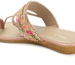 DIPYO Women's Floral Embroidered Ethnic Slip-On Sandals Comfortable & Stylish Flat Sandals For Wedding & Party - 10