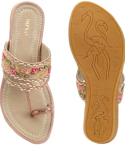 DIPYO Women's Floral Embroidered Ethnic Slip-On Sandals Comfortable & Stylish Flat Sandals For Wedding & Party - 10