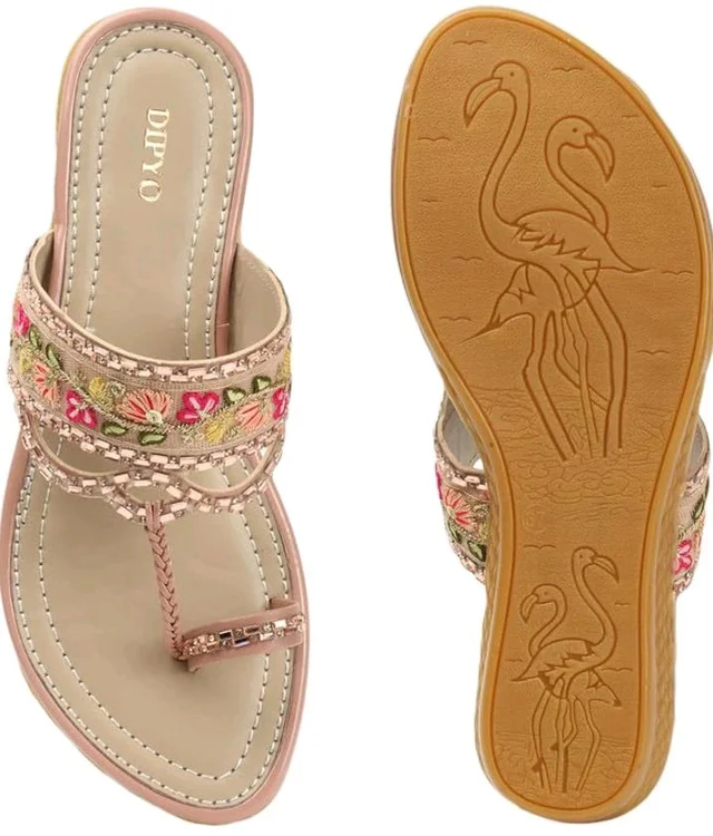 DIPYO Women's Floral Embroidered Ethnic Slip-On Sandals Comfortable & Stylish Flat Sandals For Wedding & Party - 10