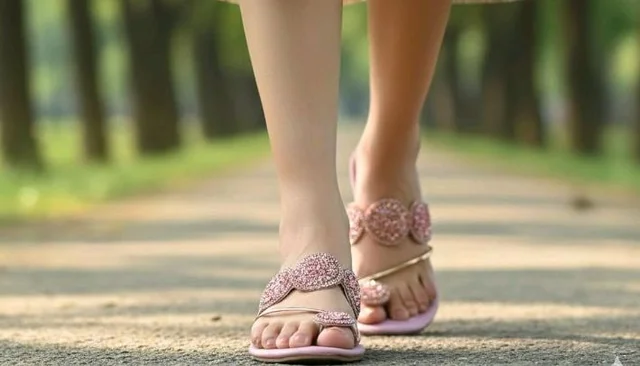 Women's Peach Embellished Flat Sandals For Party & Wedding Occasion - 6