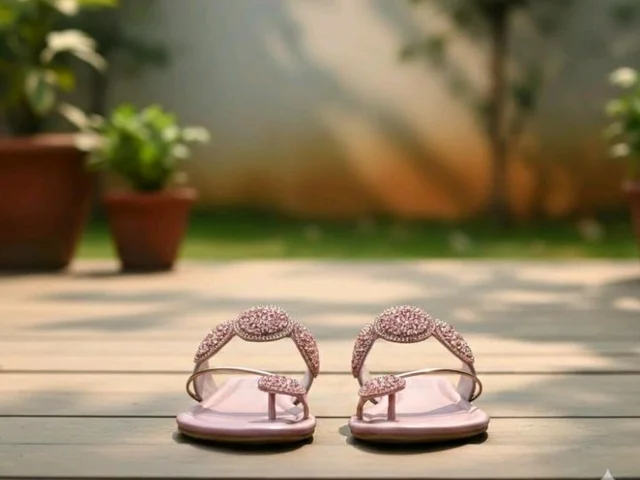 Women's Peach Embellished Flat Sandals For Party & Wedding Occasion - 6