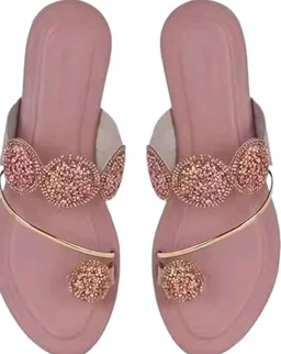 Women's Peach Embellished Flat Sandals For Party & Wedding Occasion - 6