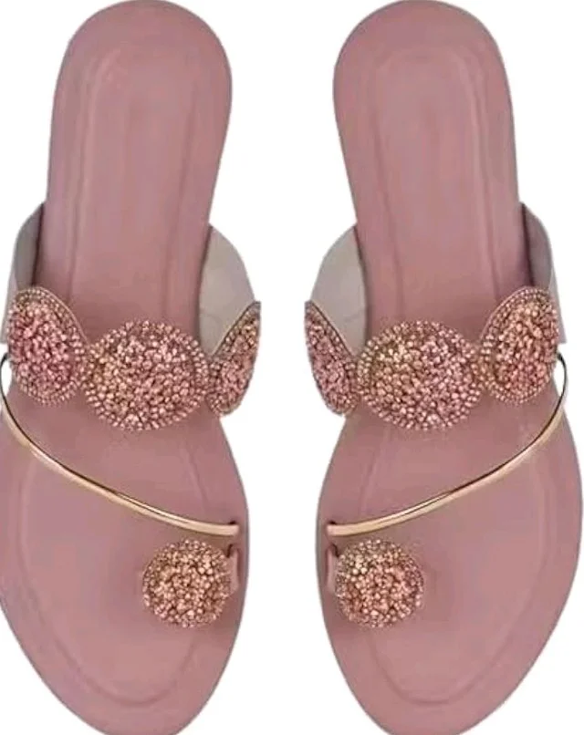 Women's Peach Embellished Flat Sandals For Party & Wedding Occasion - 6