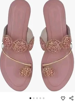 Women's Peach Embellished Flat Sandals For Party & Wedding Occasion - 6