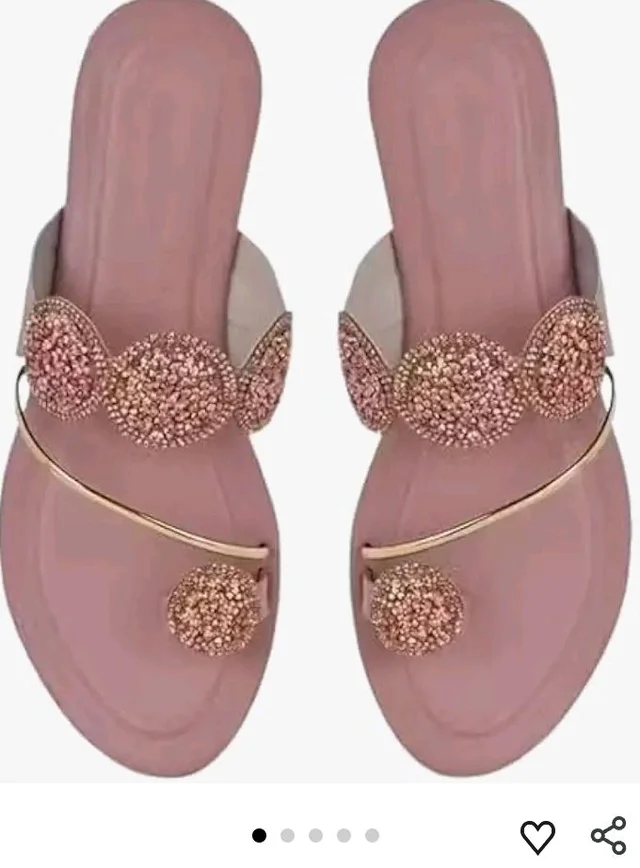 Women's Peach Embellished Flat Sandals For Party & Wedding Occasion - 6