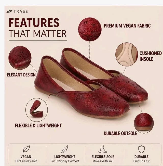 TRASE Traditional Jutti for Women & Girls | Flat Sole, Soft Lining, Cushion Footbed | Casual Wear & Comfortable Ethnic Footwear for Wedding & Festive - 9