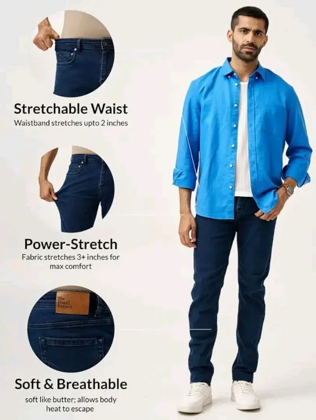 The Pant Project Slim Fit Stretchable Jeans for Men | Mens Denim Cotton Pants | Stylish Ankle Length Jean - 34