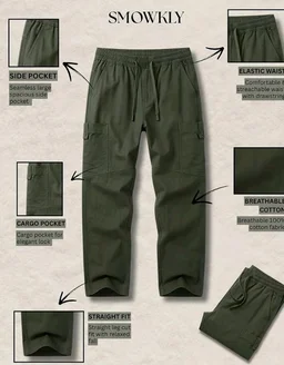 Cargo for Men | Cotton Cargo Pant | Lower for man | Elastic Drawstring Waist Straight Fit Bottoms | Comfortable Breathable Cargos for Casual, Office Wear - 34