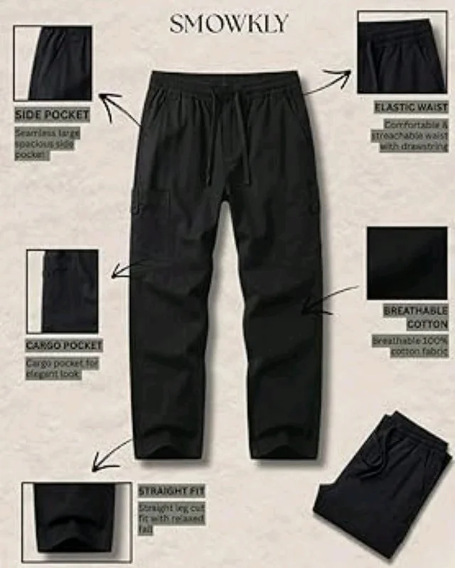 Cargo for Men | Cotton Cargo Pant | Lower for man | Elastic Drawstring Waist Straight Fit Bottoms | Comfortable Breathable Cargos for Casual, Office Wear - 32