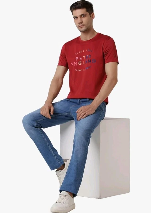 Peter England Men's Tapered Fit Mid Rise Classic Tape Stretchable Twill Jeans - 32