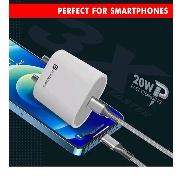 Portronics Adapto 20 Type C 20W Fast PD/Type C Adapter Charger with Fast Charging for iPhone 12/12 Pro/12 Mini/12 Pro Max/11/XS/XR/X/8/Plus, iPad Pro/Air/Mini, Galaxy 10/9/8 (Adapter Only) White