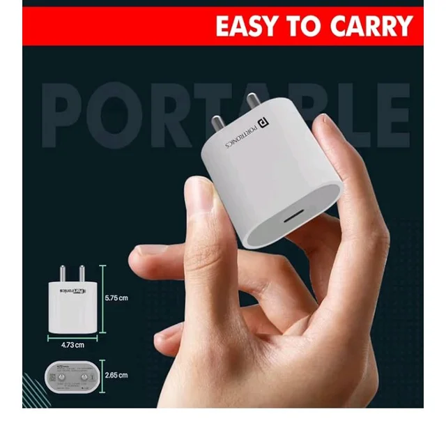 Portronics Adapto 20 Type C 20W Fast PD/Type C Adapter Charger with Fast Charging for iPhone 12/12 Pro/12 Mini/12 Pro Max/11/XS/XR/X/8/Plus, iPad Pro/Air/Mini, Galaxy 10/9/8 (Adapter Only) White