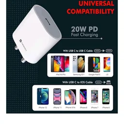 Portronics Adapto 20 Type C 20W Fast PD/Type C Adapter Charger with Fast Charging for iPhone 12/12 Pro/12 Mini/12 Pro Max/11/XS/XR/X/8/Plus, iPad Pro/Air/Mini, Galaxy 10/9/8 (Adapter Only) White