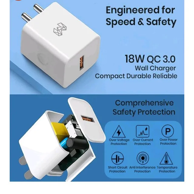 MOOSH 18W USB-C Fast Charger Adapter | BIS Certified PD + QC 3.0 Type-C Power Adapter for iPhone 15/15 Pro/14/13/12/11 Series & USB-C Devices | Safe Rapid Charging | White