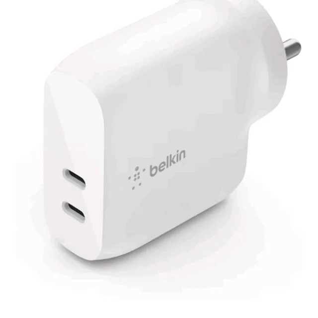 Belkin 40W (20W + 20W) Two Ports USB -C PD Wall Charger | Fast Charging for iPhone 17, Air, Pro, Pro Max, Samsung Galaxy S25, Google Pixel 10, iPad, AirPods, & More | 2 Years Warranty, White