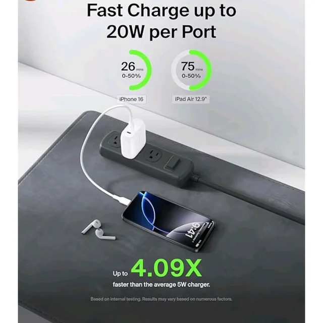 Belkin 40W (20W + 20W) Two Ports USB -C PD Wall Charger | Fast Charging for iPhone 17, Air, Pro, Pro Max, Samsung Galaxy S25, Google Pixel 10, iPad, AirPods, & More | 2 Years Warranty, White
